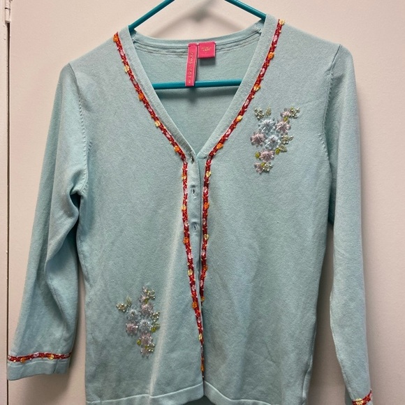 Charlotte Large women’s smaller turquoise cardigan w diamond buttons - Picture 1 of 9